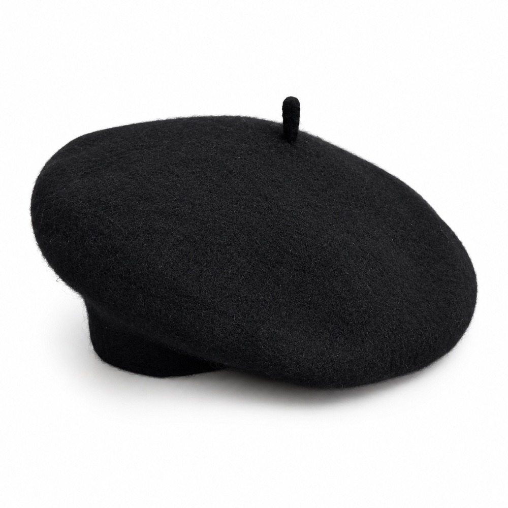 JHATS Black 100% Wool French Beret One Size Classic Parisian Winter Hat